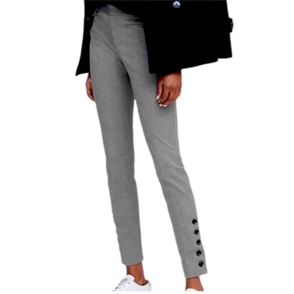 Banana Republic Sloan, gray herringbone, slim ankle trousers button deta…